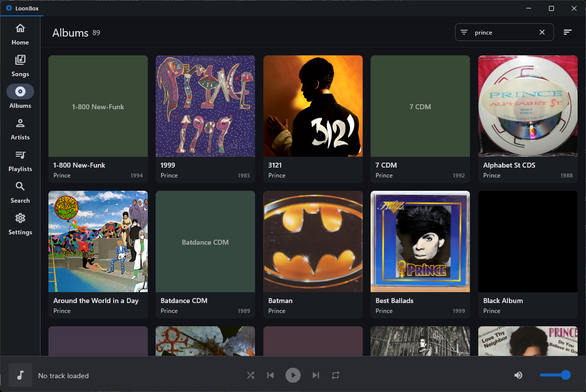 Album grid with art and filters